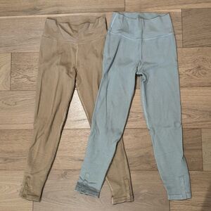 Set of 2 Aerie Ribbed Leggings - Tan & Light Blue